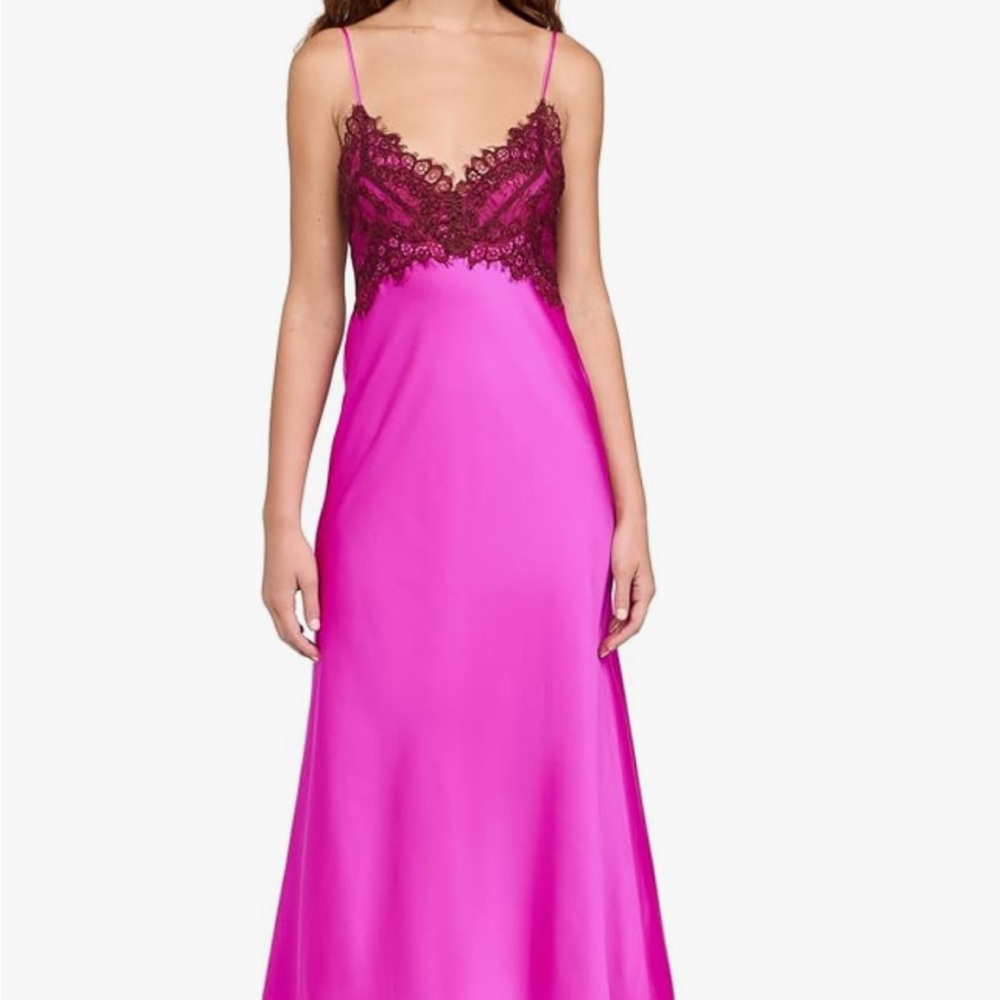 LoveShackFancy Pink and Brown Satin Chemise